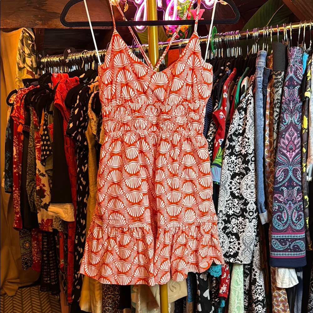 Anthropologie Red and White Spaghetti Strap Mini Dress